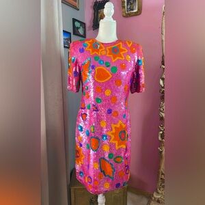 Vibrant Pink and Orange Sequin Dress
